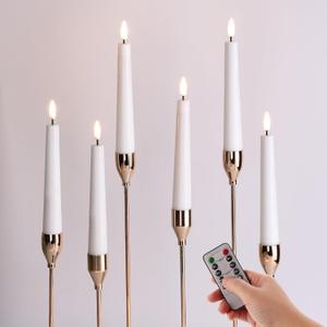 Eywamage Short White Flameless Taper Candles with Remote, Flickering Battery LED Wax Candlesticks Set of 6