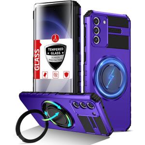 for Samsung Galaxy S23 Plus Case Compatible Wireless Charging Magnetic,with Screen Protector,for S23+Plus Phone Case with 360Stand Ring Military Grade Shockproof Heavy Duty Protection Purple