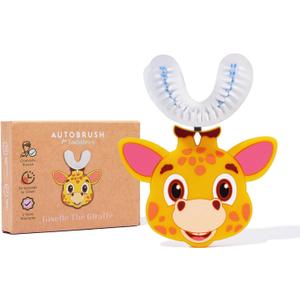 autobrush U Shaped Kids Manual Toothbrush- 360 Design for Upto 5.1X Better Cleaning with Unique Nylon Bristles, Comfort Grip Handle, Waterproof Design, Ages 6-8, Giraffe (Double-Sided)
