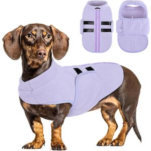 Queenmore Small Dog Sweater, Soft Fleece Vest Pullover Dog Jacket with Leash Hole, Warm Winter Dogs Clothes Cold Weather Doggy Dachshund Sweaters for Small Doggy Cats Boy or Girl (Lilac, S)