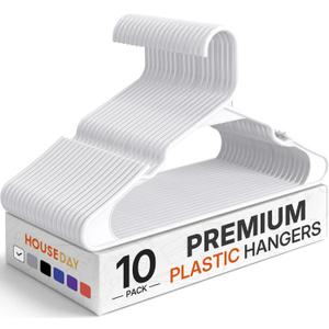 HOUSE DAY Premium Plastic Hangers 10 Pack, Clothes Hanger Space Saving, Heavy Duty Coat Hanger - Durable and Strong Closet Organizers and Storage Makes It Ideal Dorm Room Essentials (White)