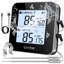 Dual Probe Rechargeable & Waterproof Digital Meat Thermometer for Food - Large LCD Backlight Cooking Thermometer for Kitchen Smoker Oven Grill BBQ Candy (Black & Gray)
