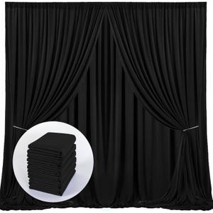 Black Backdrop Curtains - 6 Panel Photo Curtains for Party, Wedding, Ceremony - 5ft x 10ft