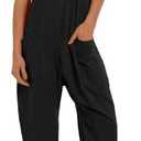 UNIANKIYA One Piece Jumpsuits for Women Casual Sleeveless Spaghetti Strap Rompers Summer Overalls Beach Vacation Outfits 2025 Medium, Black 