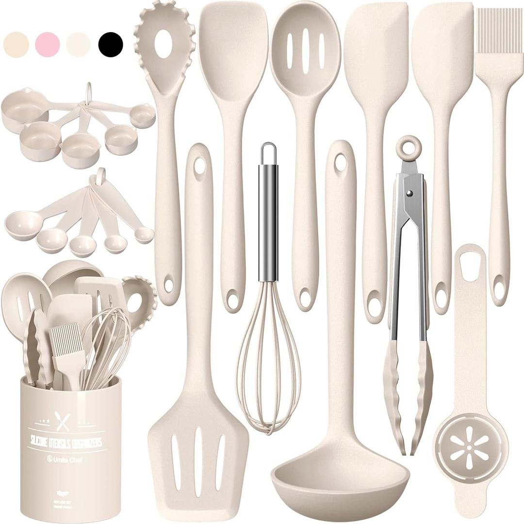Silicone Kitchen Cooking Utensils Set, Umite Chef 22Pcs Heat Resistant Kitchen Utensils, Spatula, Spoon, Whisk, Dishwasher Safe Kitchen Utensil Gadgets Tools Set for Nonstick Cookware(Khaki) Silicone Kitchen Cooking Utensils Set, Umite Chef 22Pcs Heat Resistant Kitchen Utensils, Spatula, Spoon, Whisk, Dishwasher Safe Kitchen Utensil Gadgets Tools Set for Nonstick Cookware(Khaki)