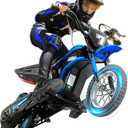 ELEMARA Electric Dirt Bike, 24V Ride on Toys for Big Kids, 350W Kids Motorcycle with Music & Bluetooth, 15.5 mph & 150lb Max, Twist-Grip Throttle & Hand-Operated Rear Brake, 12" Air-Filled Tires-Blue