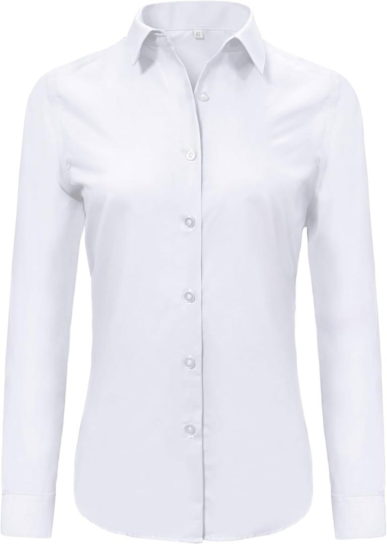Ruisin Super Soft Wrinkle Free Button Down Shirts for Women Solid Long Sleeve Striped Formal Work Dress Blouses Tops (White, XL)