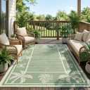 Garvee Outdoor Rug 5x8 Waterproof for Patios, Reversible Plastic Straw Rug, Tropical Leaf Indoor Outdoor Rugs, Large Area Rug for RV, Camping, Deck, Picnic Mat, Outside Carpet, Sage Green & Ivory
