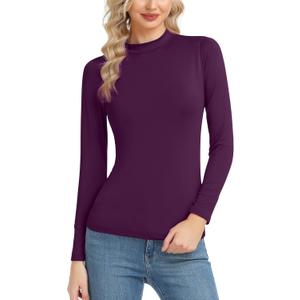 Women's Basic Long Sleeve Thermal Top Lightweight Mock Neck Shirts Slim Fit Layer Soft Top (Medium, Purple)