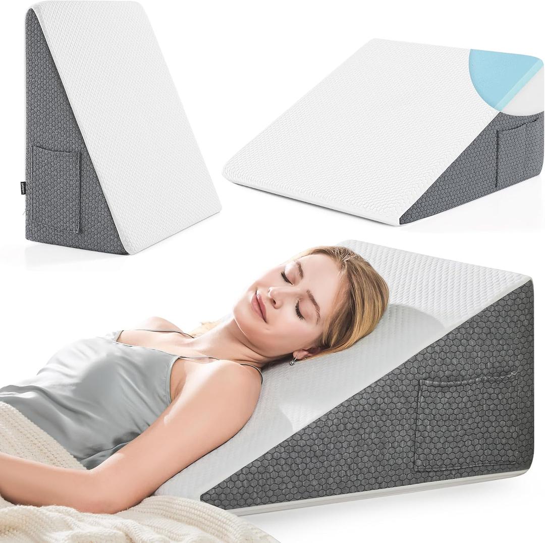 Yojoker Wedge Pillow for Sleeping - 12 Inch Triangle Pillow Wedge, Memory Foam Bed Wedge Pillow for Headboard, Sleep Wedges for Snoring, Acid Reflux, Post Surgery Back Pain Relief, Washable Cover