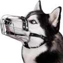 BRONZEDOG Dog Muzzle Adjustable Durable Metal Wire Basket for Large and Extra Large Dogs with Leather Straps Breathable, Drinkable, Training, Prevents Biting (Stainless Steel, Husky & Doberman)