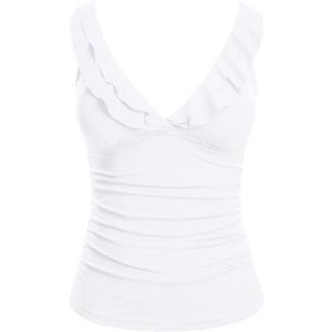 Yonique Women's Tankini Top Only Tummy Control Bathing Suit Top Ruffle Swimsuit Top V Neck Swim Tank Top No Bottom XXL