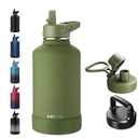 RUBYFLASK 64oz Insulated Water Bottle with Straw, Half Gallon Stainless Steel Vacuum Water Jug, Large Thermos Water Bottle Flask with Leakproof 3 Lids for Travel, Camping, Gym Sports Armygreen