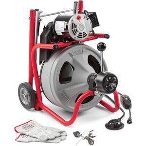 RIDGID 26998 Model K-400 Drain Cleaning 120-Volt Drum Machine Kit with C-45IW 1/2" x 75' Cable, White, Black, Red