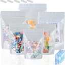 200 Mylar Bags for Food Storage 5X8 Mylar Bags with Window Candy Packaging Resealable Bags White Stand Up Pouches Edible Packaging for Small Business
