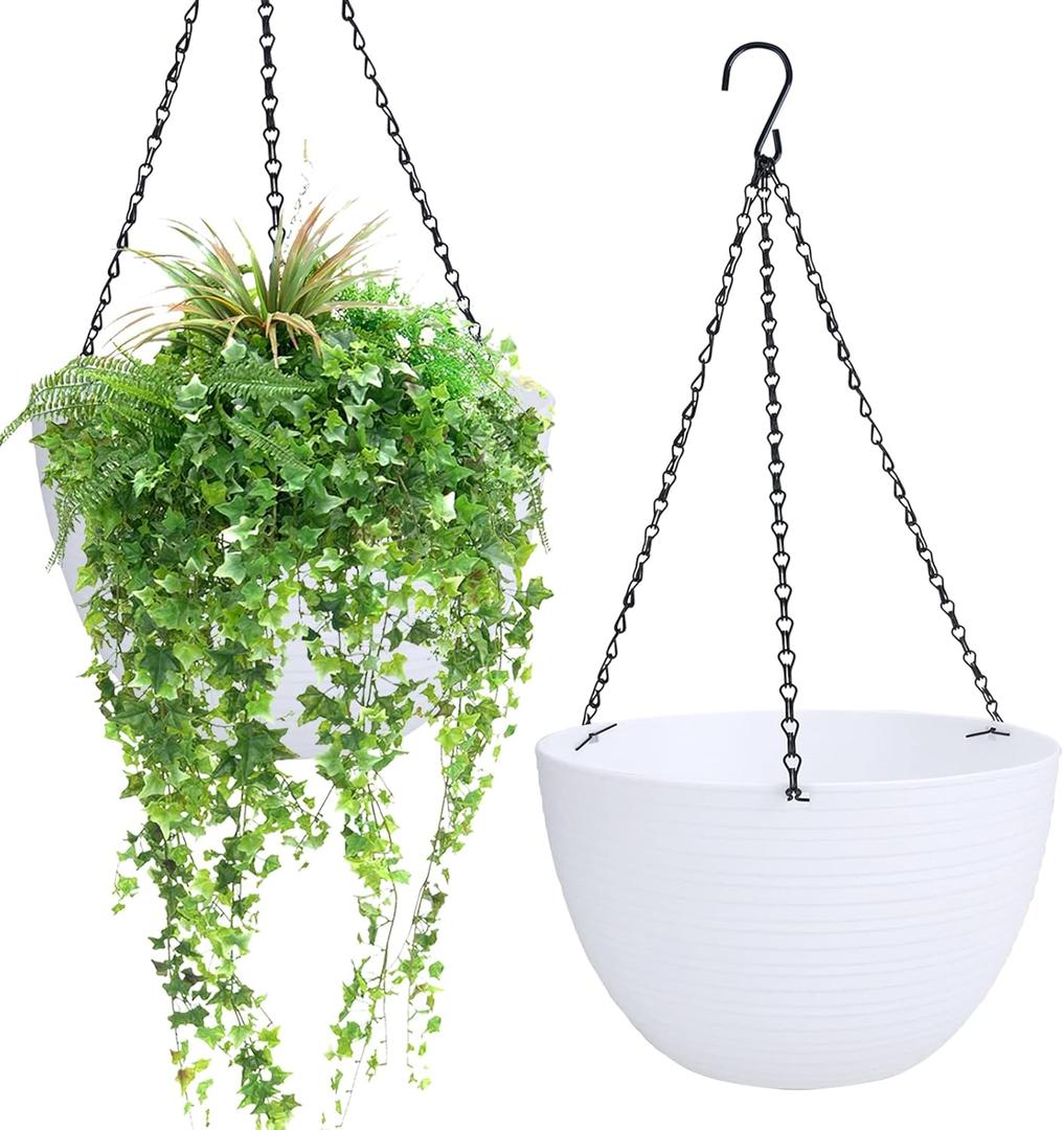 summer flower 2 Pack Self Watering Hanging Planters 9.9 Inch Hanging Baskets Plant Pots for Indoor Outdoor Halloween Hanging Plant Holder for Garden Porch Ceiling -White, Plant Not Included
