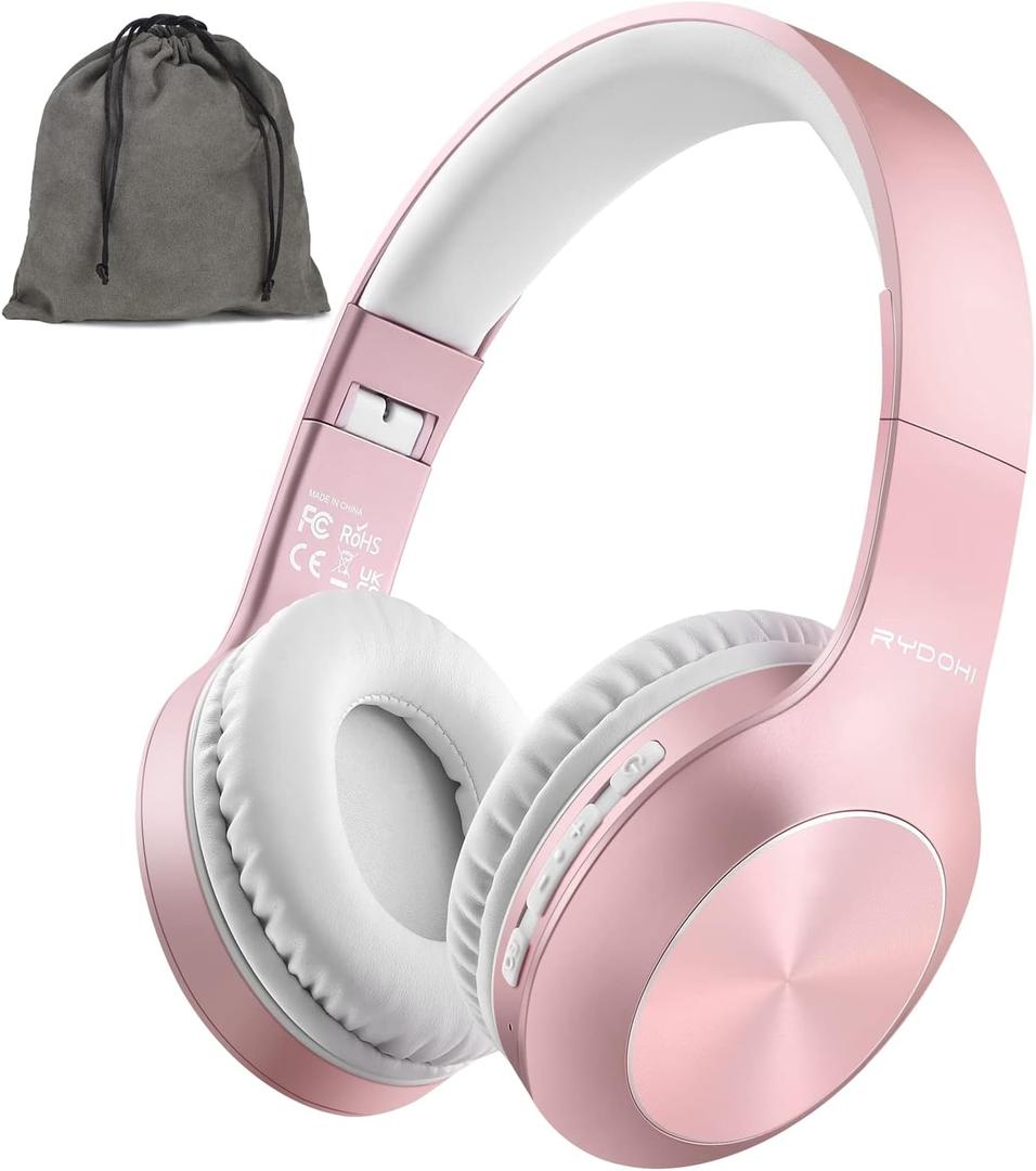 Wireless Bluetooth Headphones Over Ear 68H Playtime HiFi Stereo Headset with Microphone and 3EQ Modes Foldable Bluetooth V5.3 Headphones for Travel Smartphone Computer Laptop (Rose)