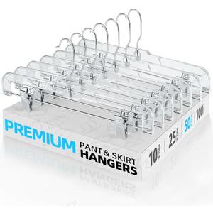 HOUSE DAY 50 Pack 14 inch Clear Plastic Pants Hangers with Clips, Skirt Hangers, Clip Hangers for Pants, Trouser Bulk Plastic Pant Hangers HOUSE DAY 50 Pack 14 inch Clear Plastic Pants Hangers with Clips, Skirt Hangers, Clip Hangers for Pants, Trouser Bulk Plastic Pant Hangers