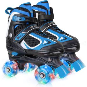 Nattork Kids Roller Skates for Boys Girls Kids, 4 Sizes Adjustable Quad Skates with All Light up Wheels - Birthday Gift for Indoor Outdoor Sports (Small(10C-13C), Blue)