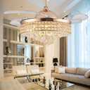 48" Dimmable Gold Fandelier Ceiling Fans with Lights and Remote Modern Retractable Blade Crystal Chandelier Ceiling Fan for Bedroom Dinning Room Living Room