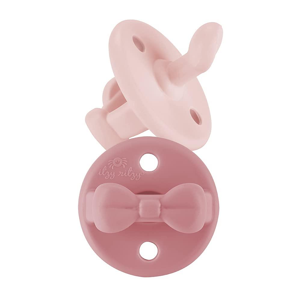 Itzy Ritzy Silicone Orthodontic Pacifiers - Itzy Soother Pacifiers with Collapsible Handle & Two Air Holes for Added Safety, Baby Pacifier For Ages 6-18 Months (Ballet Slipper & Primrose) (2 Count (Pack of 1))