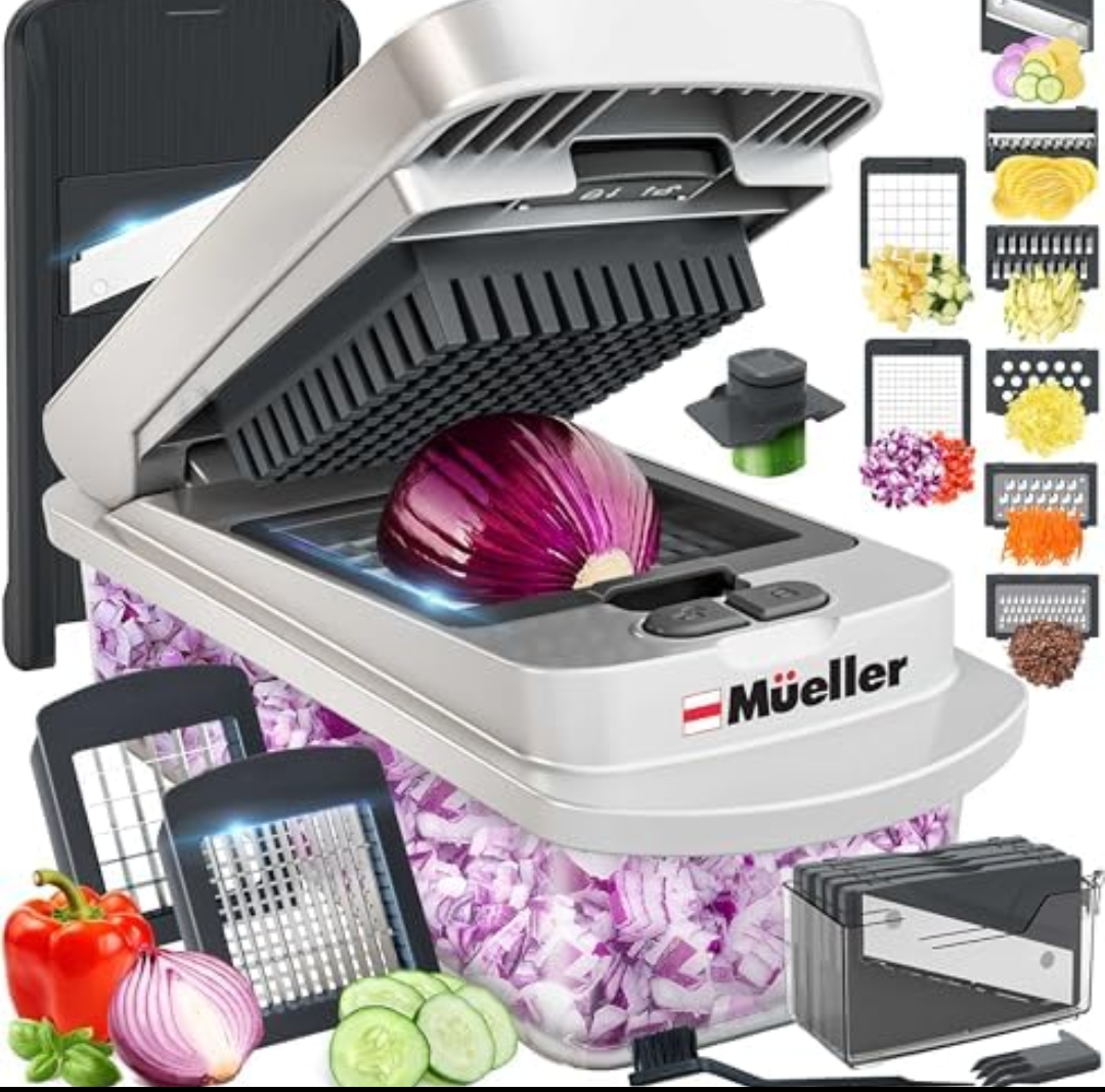 Set of 6 Mueller Pro-Series 10-in-1, 8 Blade Vegetable Chopper, Onion Mincer, Cutter, Dicer, Egg Slicer with Container, French Fry Cutter Potato Slicer, Home Essentials, Salad Chopper,Gray/Green Different Color Condition May Vary