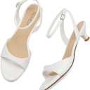 TEAIEUI Women's Sandals Kitten Heels Low Strappy Heels Open Toe Ankle Strap Sandals for Women Party Wedding Dress Shoes (White, 7.5)