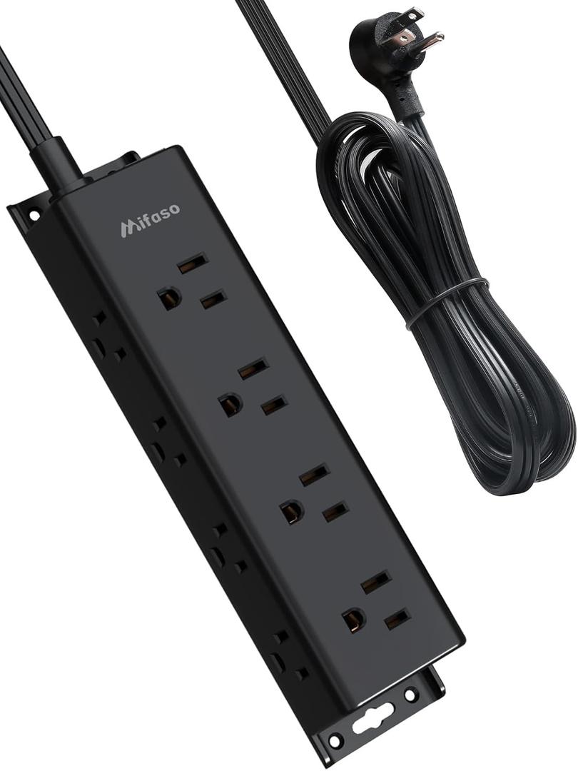 Surge Protector Power Strip - 12 Widely Spaced Multi Outlets, Wall Mount, 3 Side Outlet Extender with Extension Cord, Flat Plug, Overload Protection, Home Office Dorm Room Essentials (5FT, Black)