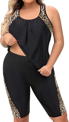 Women Plus Size Tankini Swimsuit with Shorts 2PC Tummy Control Bathing Suit | Full Coverage,High Waisted Shorts,Racerback and Double Up Top,Sun Protection,Versatile Water Wear 24 W