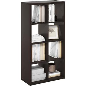 Furinno CUBICLE Book Shelf, 8-Cube Bookshelf, Extra Thick Frame Horizontally & Vertically Reversible Bookcase with Open Back, 14.6" x 30" x 58", for Living Room, Bedroom, Home Office, Black Dark Oak, 8-cube,1.2in