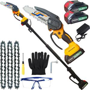 2-IN-1 Cordless Pole Saw & Mini Chainsaw, 21V 2.0Ah battery powered Chain saw, tree trimmers long handle pruner, 7ft Reach electric pole saws for tree trimming Wood Cutting