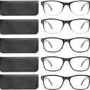Reading Glasses Blue Light Blocking, Computer Glasses for Women Men, Fashion Square Eyeglasses 5 Pairs (Black, +1.25)
