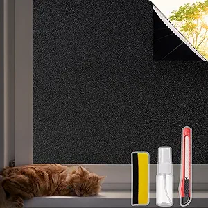 Blackout Window Privacy Film - 100% Total Light Blocking Static Cling, Non-Adhesive Privacy Cover for Bedroom & Bathroom, Easy Install, 29.5 x 78.7 Inches