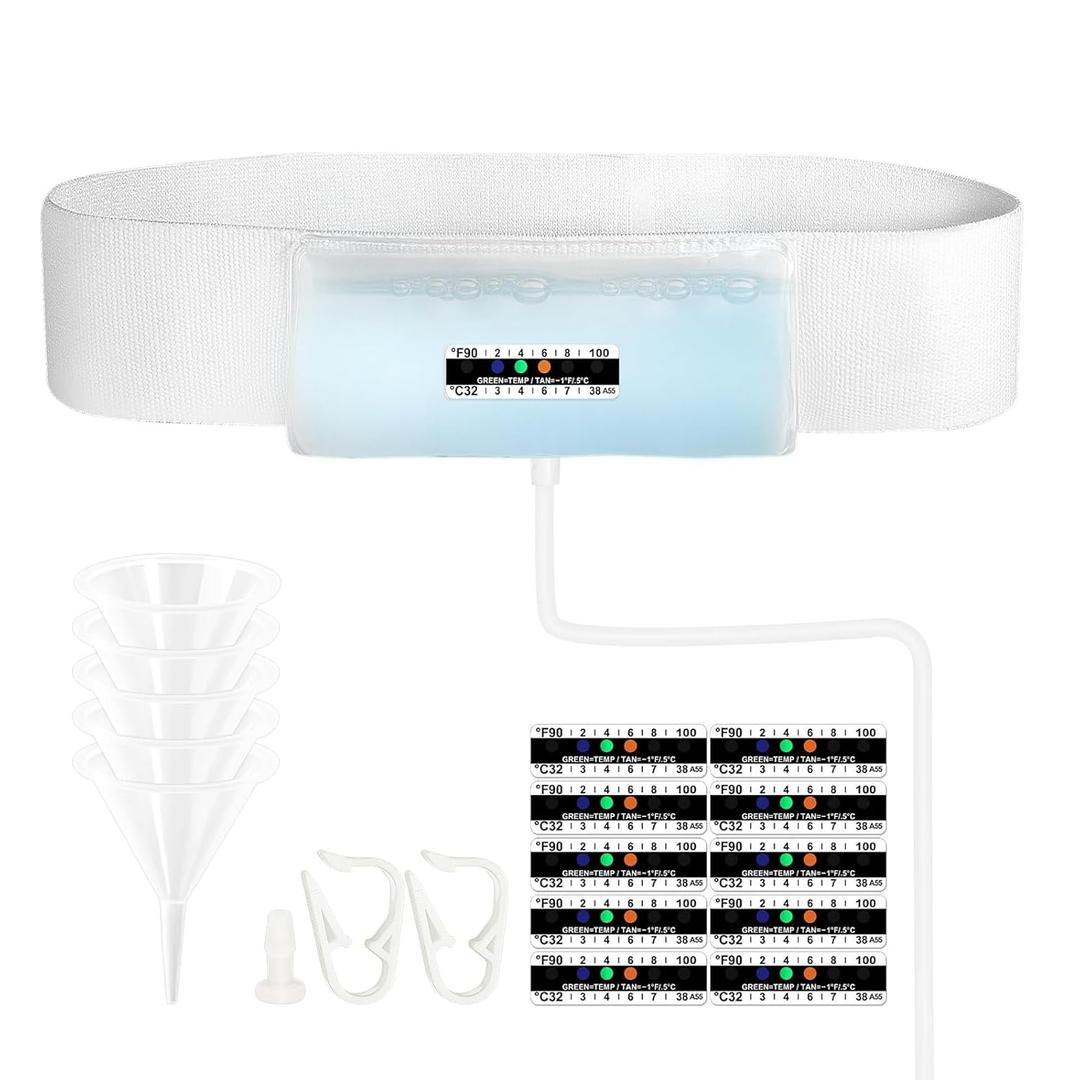 Urine Test Complete Kit with 2-4 oz Sample Pouch, 43.3 inch Concealed Stretch Belt with 5 Liquid Release Outlets, Temperature Strips, Silicone Funnel, Clamps and Plug, Reusable Storage System (White)