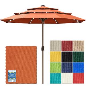 EliteShade USA 10-Year-Non-Fading 10ft 3-Tier Market Patio Umbrella, Commercial Table Umbrella with 80 Solar LED Lights, Crank Open, Windproof & UPF 50+ UV Protection for Garden, Deck, Pool, Backyard, No Tilt, Rust