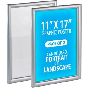 Azar Displays 300340-SLV-2PK Wall Mount Plastic Snap Poster Frame 11" x 17" Portrait/Landscape Sign Holder Frame, 2-Pack
