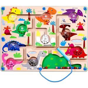 Magnetic Color and Number Maze, Montessori Toys for 3+ Year Old, Wooden Puzzle Activity Board, Toddler Counting Maze Toys for Boys Girls Preschooler 3 4 5 Years Old Gift