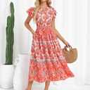 GRACE KARIN Women's Floral Boho Dress Hawaiian Dresse Short Sleeve V Neck Summer Beach Wedding Guest Swing Maxi Sundress (S)