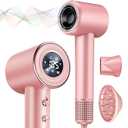 Rudd Hair Dryer with Diffuser, High Speed Hair Dryer with Display, 110000 RPM Brushless Motor for Fast Drying, 200 Million Negative Inoic Low Noise, Pink