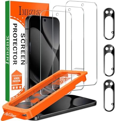 IMBZBK [Auto-Dust Removal] 3 Pack Screen Protector for Google Pixel 10 Pro XL [Phone Case Friendly], 3 Tempered Glass Camera Lens Protector Accessories, Military Grade Shatterproof