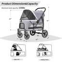 EchoSmile Dog Stroller for Large Dogs, 135lbs Weight Extra Large Pet Stroller, 4 Wheels Cats & Dogs Carrier with Brakes, Breathable Mesh Windows & Pocket, Gray