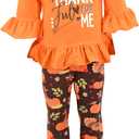 Unique Baby Little Girls Toddler Big Girl 2pc Outfit Tshirt with Fun Legging Pants Bottoms (3T, Thankful for Me)