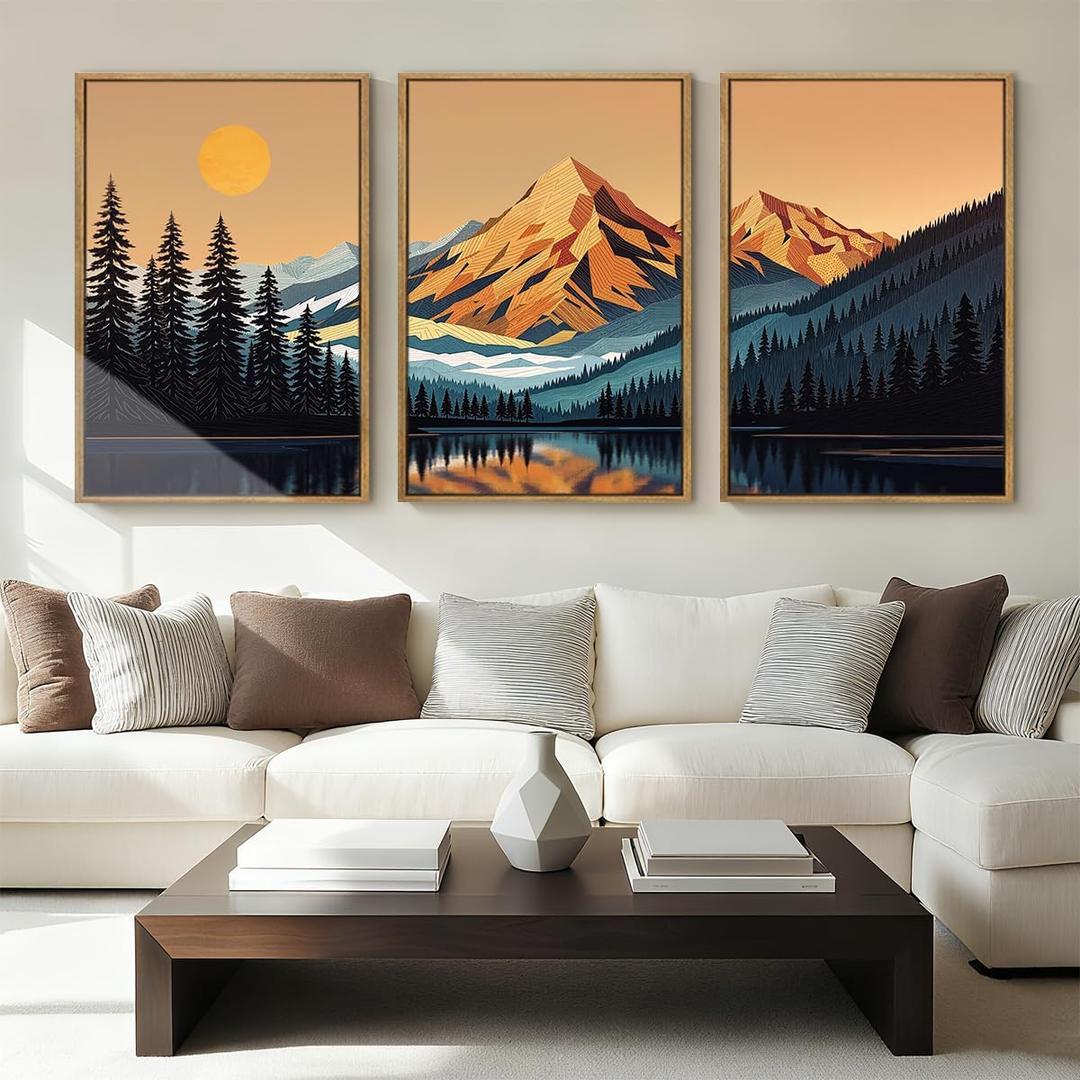 IARTTOP Large Mountain Framed Canvas Wall Art 16x24 Inch Abstract Mountain Landscape Wall Decor Set of 3 Modern Nature Scenery Art Prints for Living Room Bedroom Office