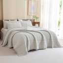 Sanracie Cotton Quilt Set King Size(110"x98"), Khaki Waffle Quilted Bedspread Sets,3Pcs Soft Lightweight King Quilt Bedding Set,Farmhouse Coverlet Quilt Set Shabby Vintage Chic Bedding Set