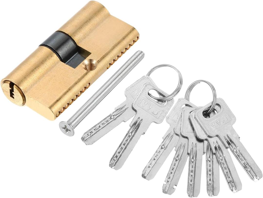 Solid Brass Lock Cylinder (65mm 32.5/32.5) - Double Lock Doors Lock Cylinder Replacement with Mounting Screw and 8 Keys for Wooden and Aluminum Doors