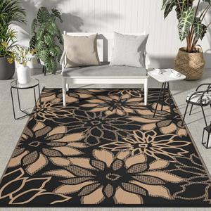 GENIMO Outdoor Rug, Waterproof Plastic Rugs for Patio, 5'x8' BrownOutside Larger Leaf Carpet Mat for Porch Decor, Deck, Balcony, Camping, RV, Backyard, Picnic, Beach, Reversible, Foldable