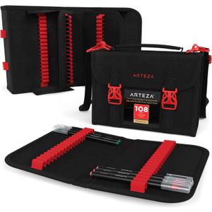 ARTEZA Marker Pen Organizer Case, 108 Slots, Removable Baldric, Zipper Pocket and Carrying Handle, for Drawing Markers and Pens, Art Supplies for Artists and Hobby Painters (Multicolor)