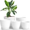 Utopia Home Plant Pots Indoor with Drainage Holes Set of 5 White Plastic Flower Pots (7/6.6/6/5.3/4.8 Inch) Modern Planters for Indoor Plants, Room & Office Dcor, Great Stocking Stuffers