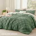 Bedsure King Size Comforter Set Green, Boho Tufted Bed Set, Checkered Farmhouse-Style Distressed Vintage Bedding, 3 Pieces, 1 Plaid Geometric Comforter and 2 Pillow Shams