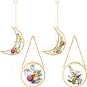 Qunclay 4 Pcs Pressed Flower Frames Bulk Double Glass Floating Hanging Photo Frame Sun Moon Clear Pressed Flower Decor with Chain for DIY Crafts Artwork Display Gallery(Gold,3.5 x 2.5 Inch)